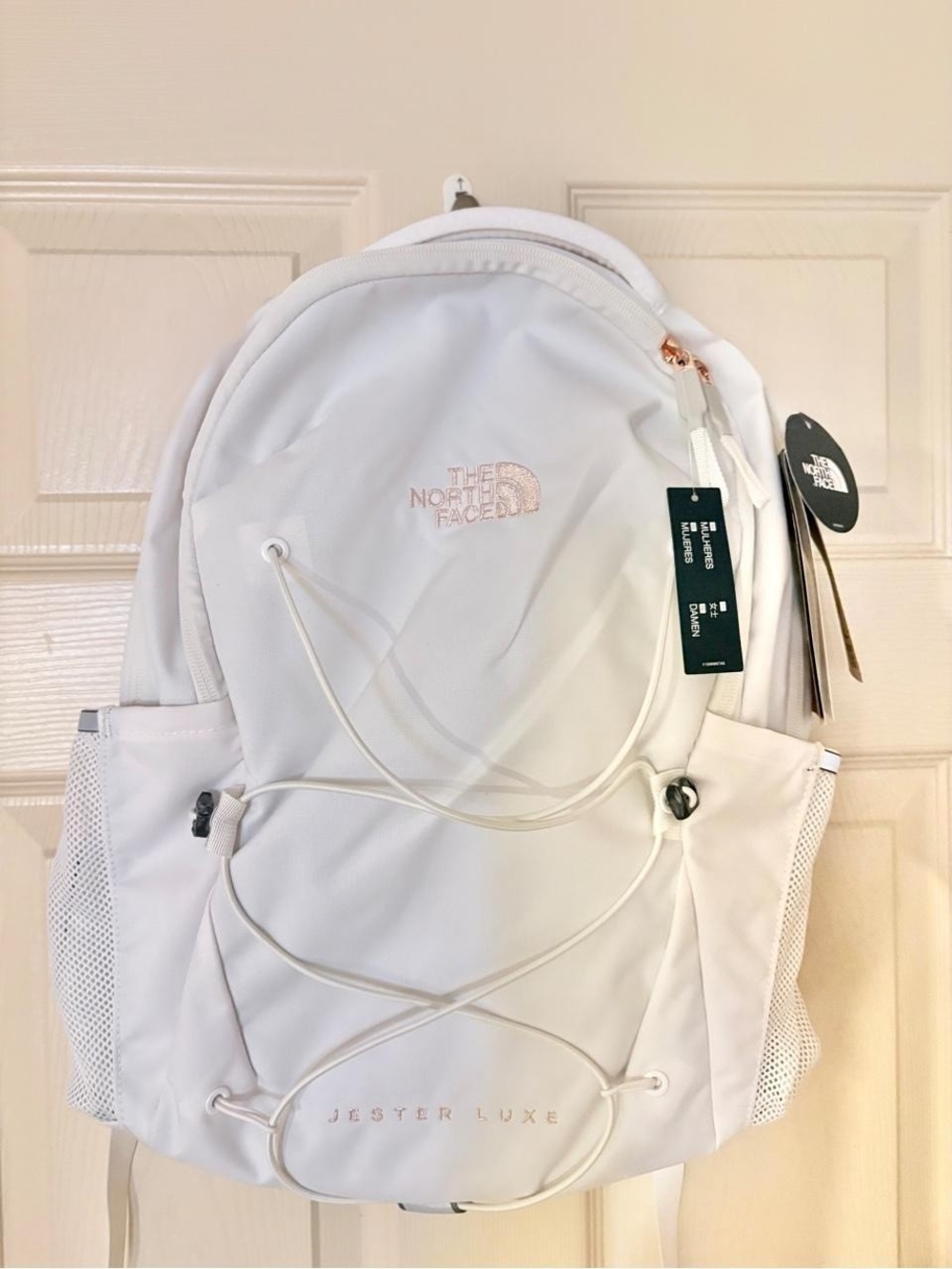 The North Face Jester Luxe Backpack in White with Rose Gold Accents